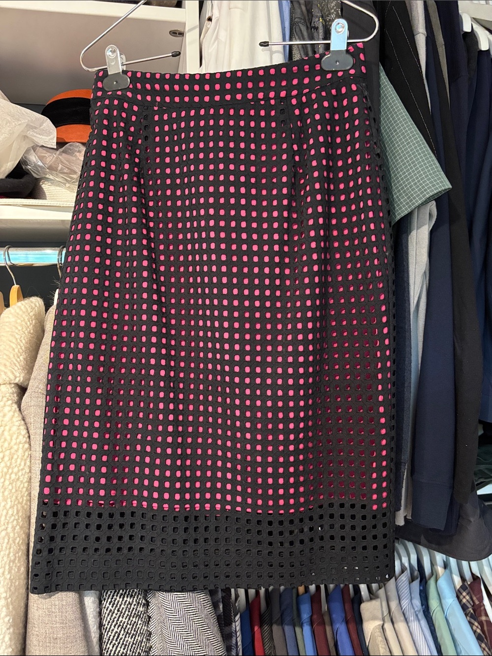 Halogen Black Eyelet Pencil Skirt with Fuchsia Underlay